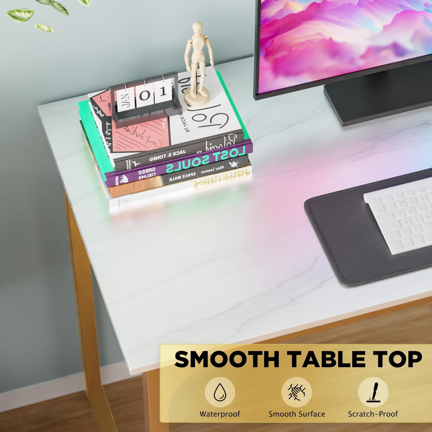 BestOffice 39 inch Computer Desk Modern Writing Desk, Simple Study Table, Industrial Office Desk, Sturdy Laptop Table for Home Office,Gold