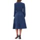 thumbnail image 3 of Vestido V de Cuello Inspire Chic para Mujer con Mangas de Linterna y Volantes, Elegante y Casual, Midi, Talla L, Azul Oscuro, 3 of 6