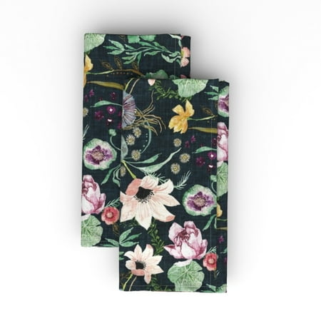 

Linen Cotton Canvas Dinner Napkins (Set of 2) - Floral Navy Seaweed Flowers Spring Summer Ocean Blossom Whimsical Garden Botanical Boho Girl Nursery Print Cloth Dinner Napkins by Spoonflower