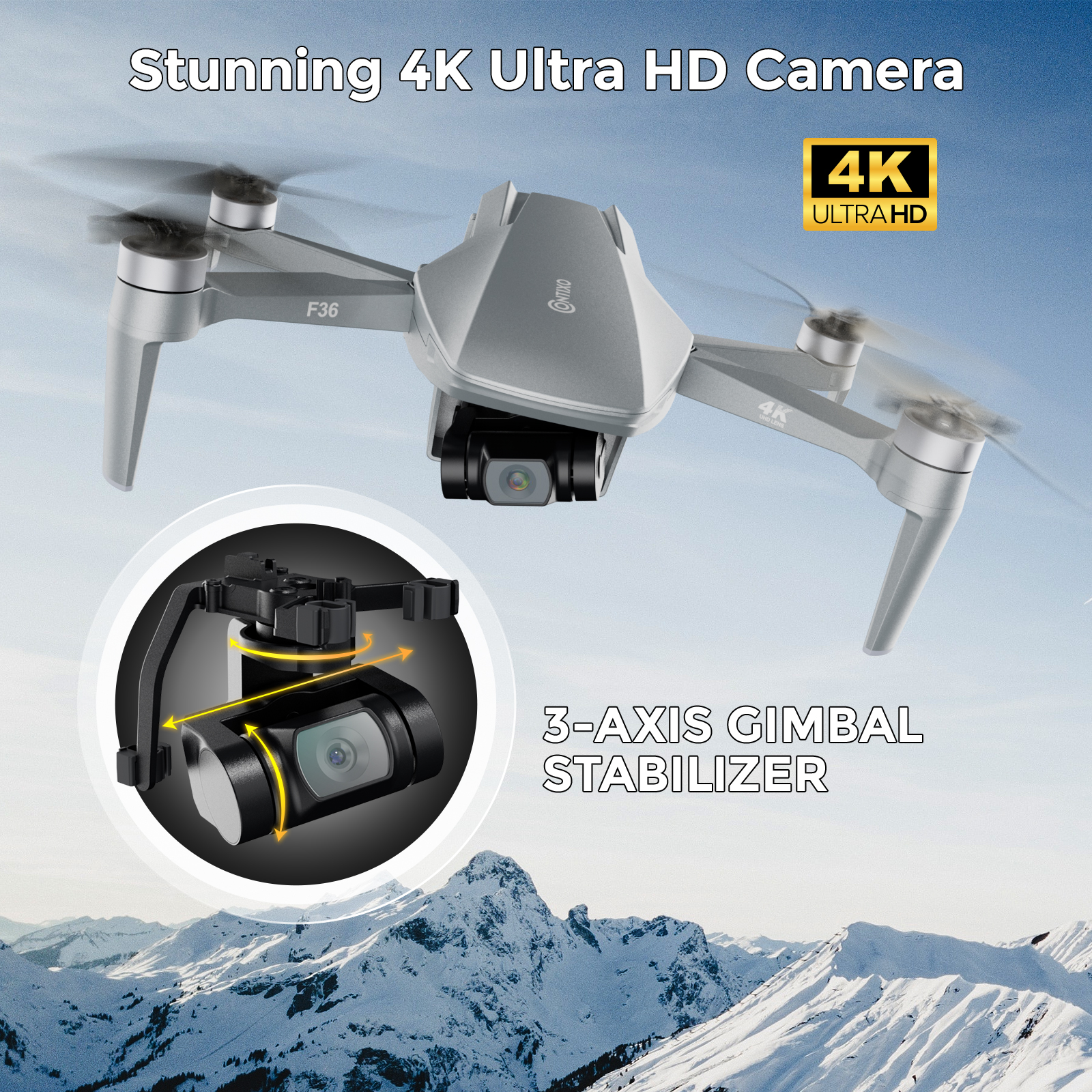 F36 Silver Horizon Foldable GPS Quadcopter Drone with 4K Camera, Brushless Motor, 3-Axis Stabilizing Gimbal, Extended Flight Range Up to 2 Miles, and 25-Minute Flight Time - image 4 of 10