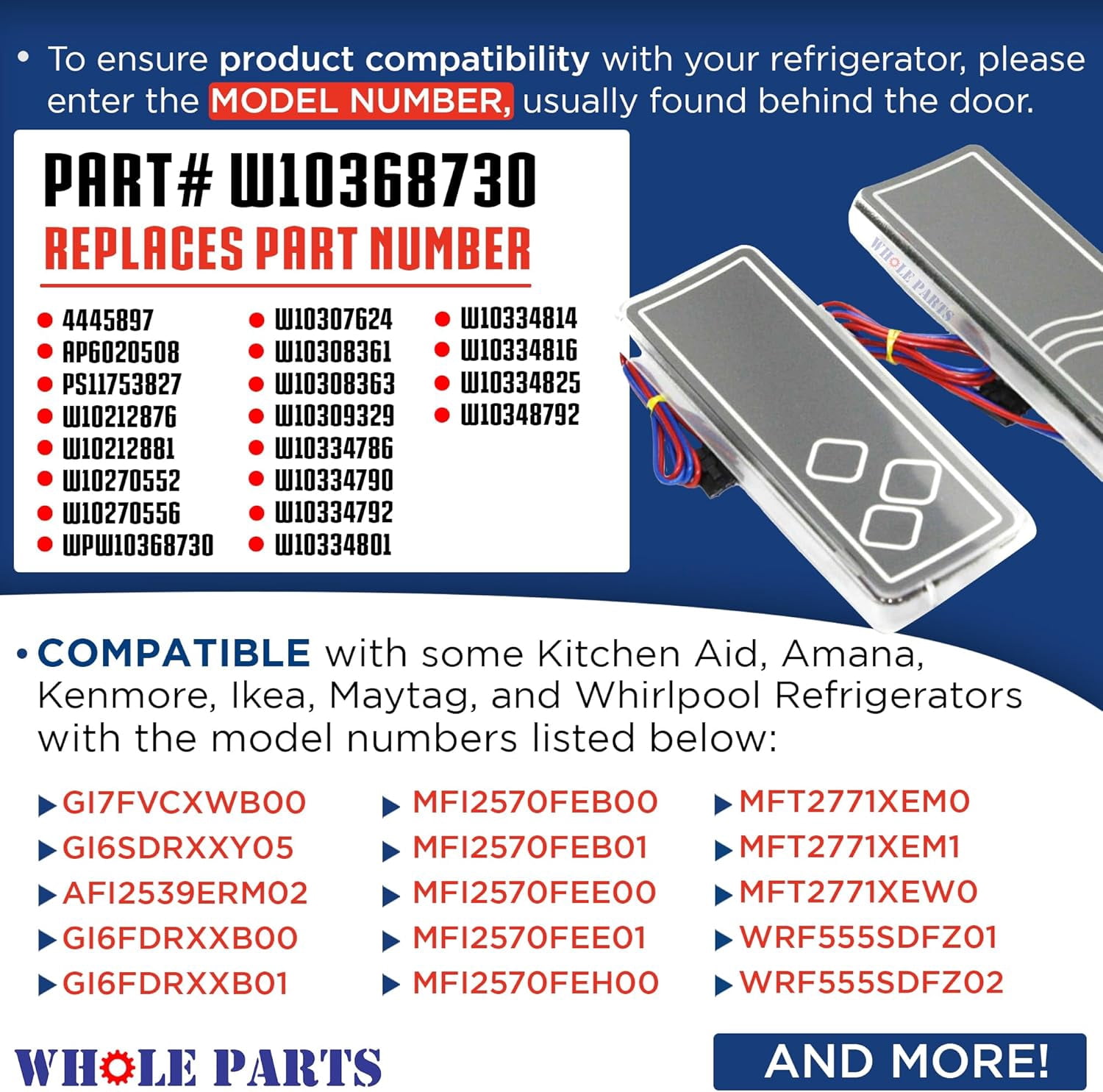 Whole Parts Refrigerator Ice & Water Dispenser Actuator Kit (Nickel Gray) Part# W10368730 - Replacement & Compatible with Some Kitchen Aid, Amana, Kenmore, Maytag and Whirlpool Refrigerators