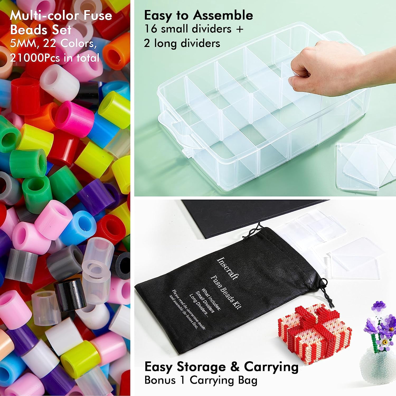 INSCRAFT Unisex Fuse Beads Kit, Assorted Colors, 21,000 Pieces