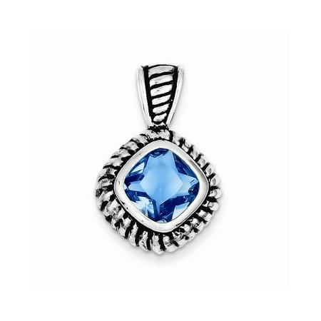 Sterling Silver Antiqued Blue Glass Pendant.