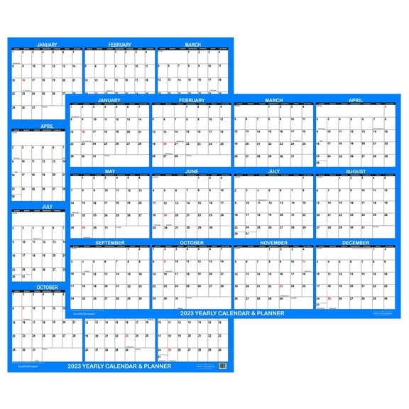 SwiftGlimpse 18" x 24" Yearly 2026 Wall Calendar, Erasable, Reversible, Horizontal-Vertical, Blue