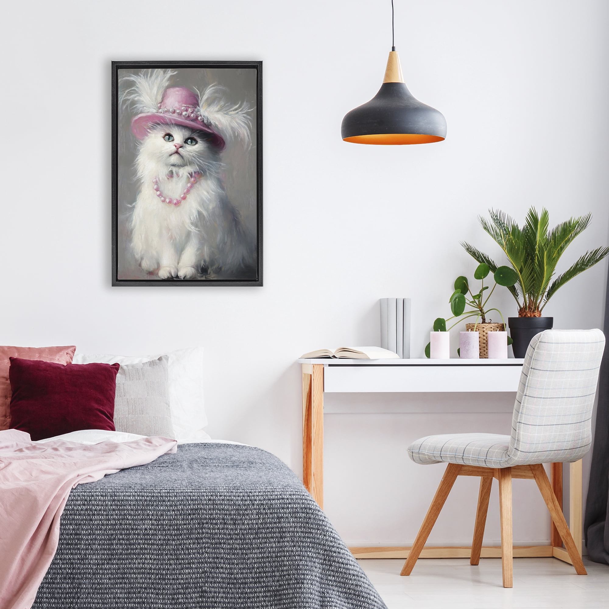 Stupell Industries Beautiful Brigitte Cat Black Framed Floater Canvas Wall Art, design by Tina LeCour