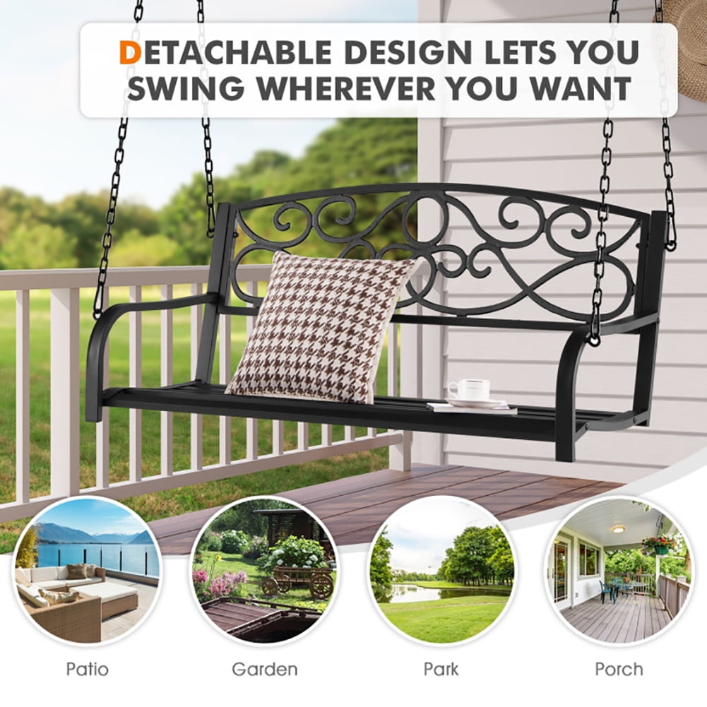 Aimee Lii Outdoor 2-Person Metal Porch Swing Chair with Chains, Comfy Outdoor Chair, Black