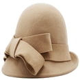 thumbnail image 4 of FNNMNNR Womens Solid Color Bucket Hat Casual Lady Bowler Hat 100% Wool Winter Cap Cloche with Bow Accent Red, 4 of 5
