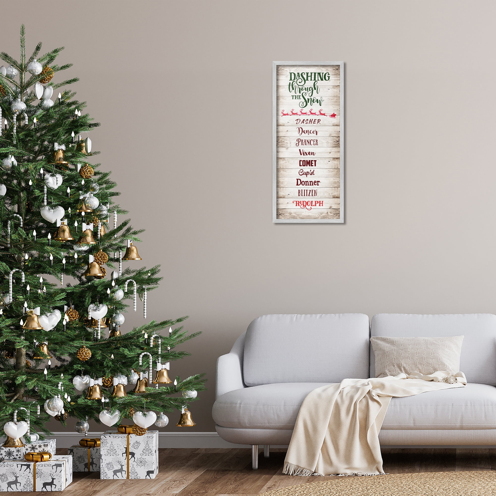 Stupell Industries Rustic Santa's Reindeer Holiday Painting Gray Framed Art Prints Wall Art, 13 x 30