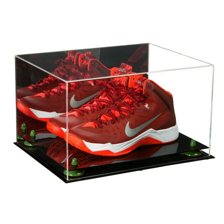 Acrylic Basketball Shoe Pair Display Case with Mirror, Green Risers and Black Base (V13)