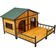 thumbnail image 5 of FFZ Wood Large Dog House Outdoor Double XL Kennel Elevated Floor Porch Weatherproof Shelter Natural, 5 of 13