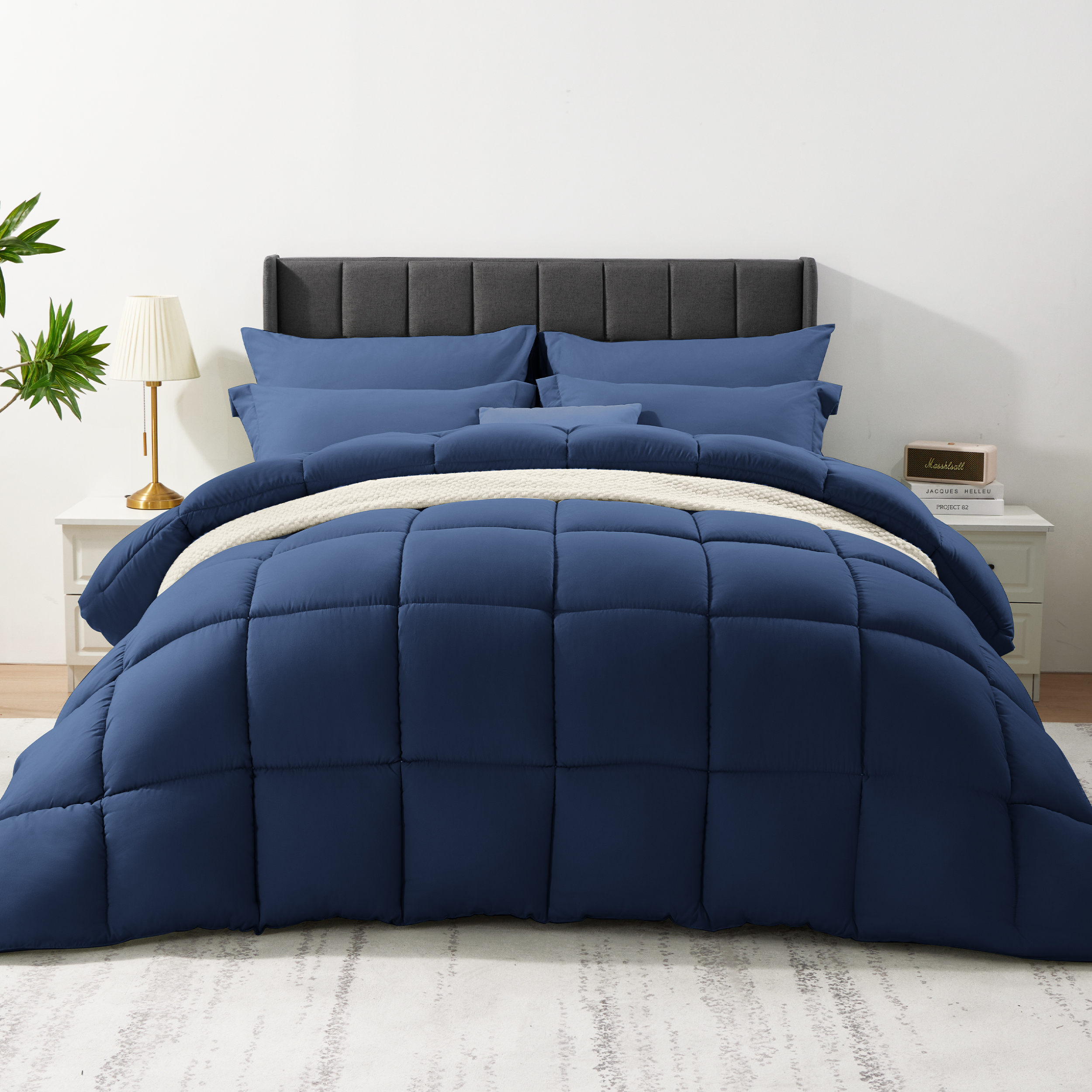 Vccoem 5 Piece Comforter Set Twin Size, All Season Bed in a Bag, Ultra Soft Bedding with Comforter, Sheets, Pillowcases & Shams, Blue