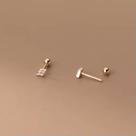 EOEMY Tiny 925 Sterling Silver Crystal Stud Earrings Screw Backs-Rose Gold