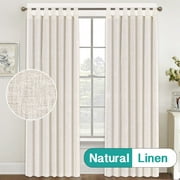 Turquoize Natural Linen Blended Curtains Semi-Sheer Tab Top Privacy Added Window Treatments Drapes for Bedroom/ Living Room(2 Panels), 52 by 96 Inches, Natural