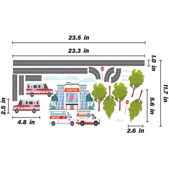 THE CITY - DIY Removable Vinyl Home Bedroom Hospital Decal Sheet Kids Bedroom Adhesive Wall Decoration - Multicolored Stick & Peel City Hospital Design Repositionable Wall Décor Stickers 23.5" x 11.7"