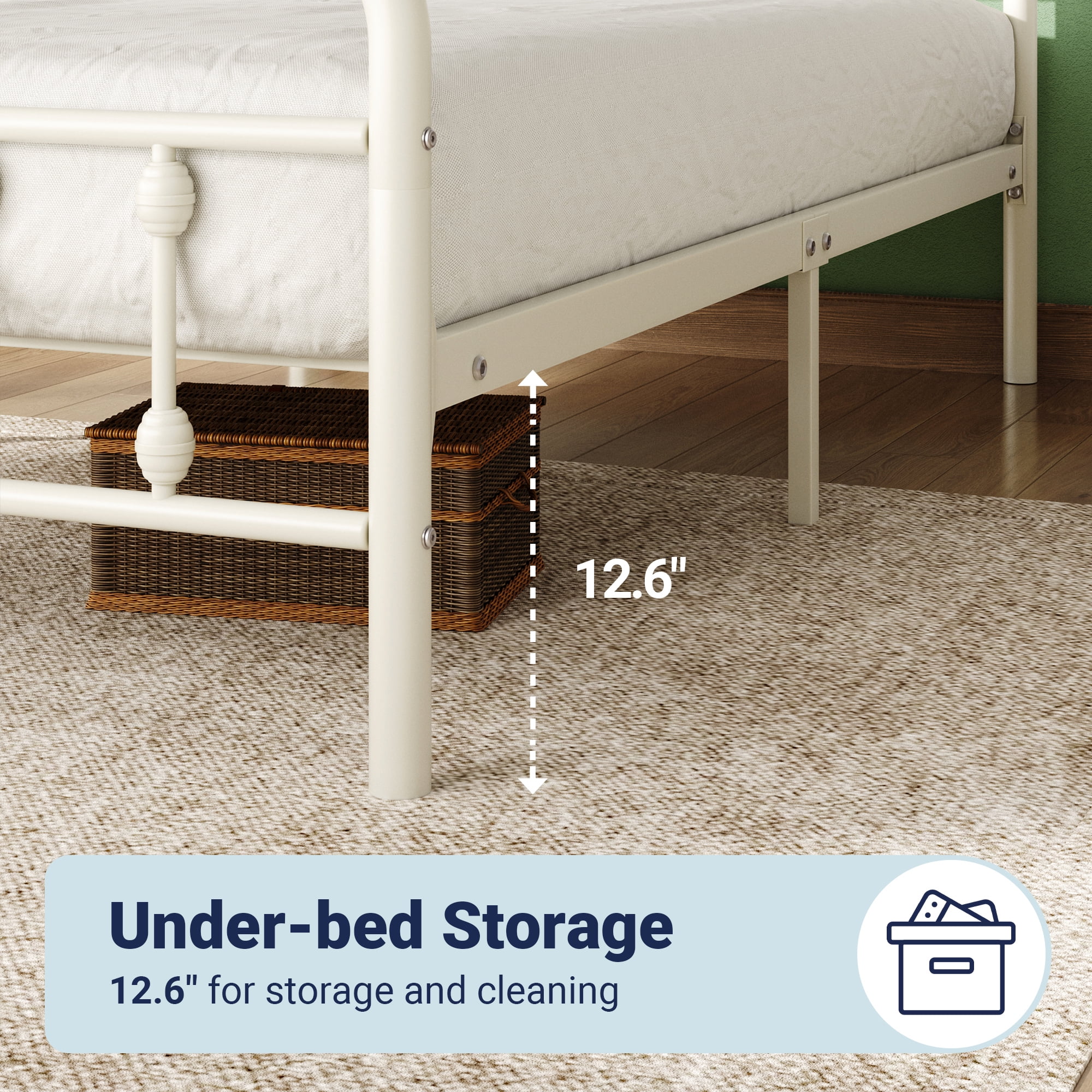 Allewie King Metal Platform Bed Frame with Vintage Pattern Headboard/Footboard, No Box Spring Needed, White