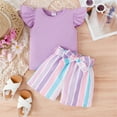 thumbnail image 3 of PatPat Toddler Girls Outfits Baby Little Girl Clothes Sets 2pcs Sweet Girly Flutter Sleeve Top and Stripe Belted Shorts Set for Gift, Light Purple, 3T, 3 of 6
