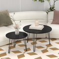 thumbnail image 6 of Round Nesting Coffee Table Set of 2 with Marble Look Top - Black, 6 of 10