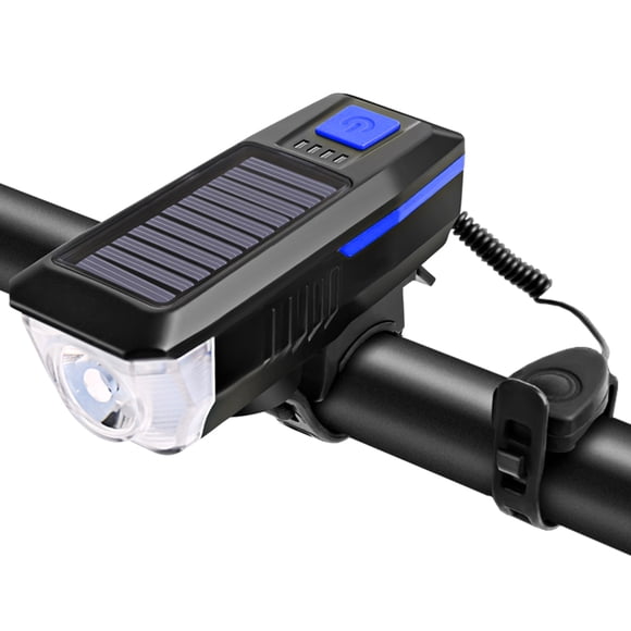 Amdohai Solar / USB Charging Bike Light Bicycle Bell Horn Lamp Bike Flashlight Bike Front Light USB / Solar-Powered Rechargeable Waterproof Cycling Headlight with3 Modes 5 Sounds Fits Mountain Road
