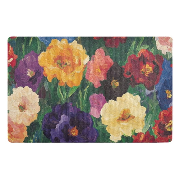 Colorful Flowers Oil Painting Floor Door Mat Outdoor Indoor for Home Entrance Welcome Mats 32"x20"