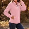 thumbnail image 4 of thefmos Women's Full Zip Long Sleeve Fleece Jacket with Pockets Solid Color Casual Outerwear Fashion Fall Winter Outfit, Pink M, 4 of 7