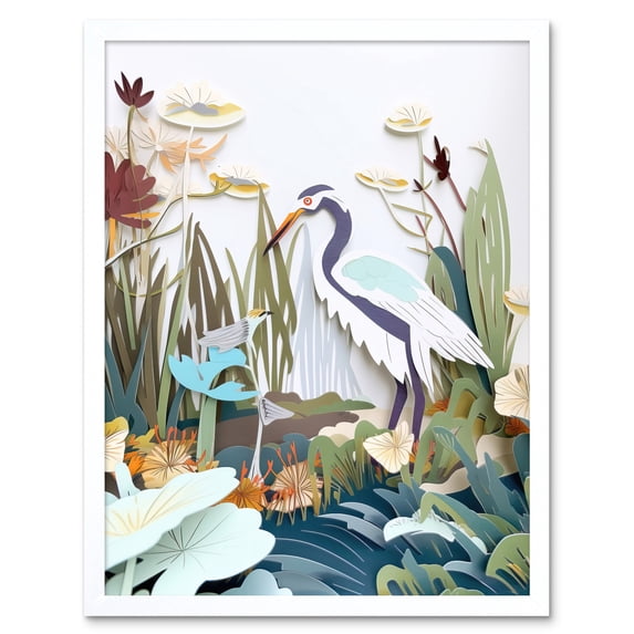 Coastal Wildlife Fauna and Flora Paper Style Art Print Framed Poster Wall Decor 12x16 inch