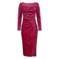 thumbnail image 7 of ClodeEU Women's Velvet Draped Neckline Long Sleeve Dress, Elegant Bodycon Ruched Party Dress Hot Pink,Womens Plus XXL, 7 of 7