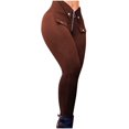 thumbnail image 2 of Gibobby Pantalones de Casuales Skinny Fitness Out Pantalones Leggings altos Cremallera Diseño Cintura Mujeres Pantalones de entrenamiento abotonados Pantalones de yoga(Marrón， S), 2 of 5