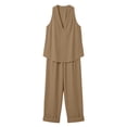 thumbnail image 6 of Ecqkame Two Piece Sets for Women Summer Casual V-Neck Tank Top and Wide Leg Pants Lightweight Vacation Solid Color Outfit Set Khaki L, 6 of 6