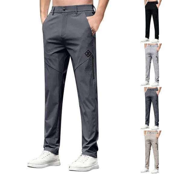 Bmawag Men Pants Casual Quick-Dry Cargo Pants Workout Joggers Stretch Sweatpants Hiking Elastic Waist Casual Loose Fit Solid Color Trousers Men's Long Pants with Pockets Dark Gray 32