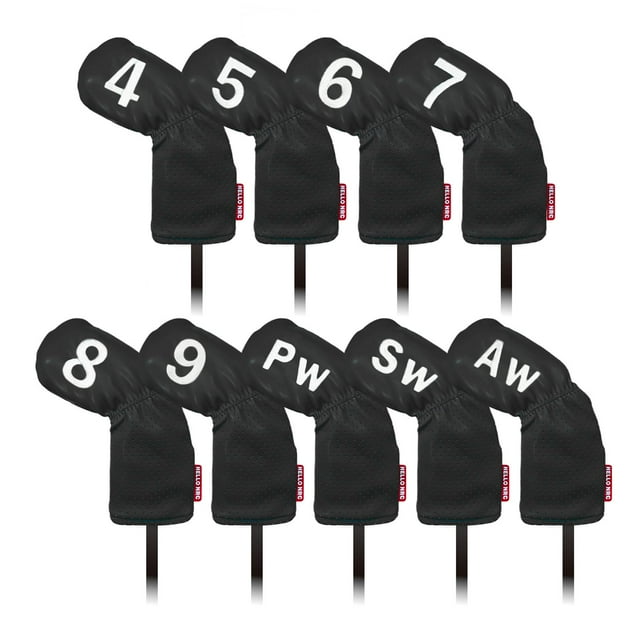 9 piezas Golf Iron Headcover Set, Golf Club Head Cover 4-9,PW,SW,AW Cuello Impermeable PU de material cuero la adaptaciónción a las , negro DYNWAVEMX Cubierta de cabeza de hierro de golf