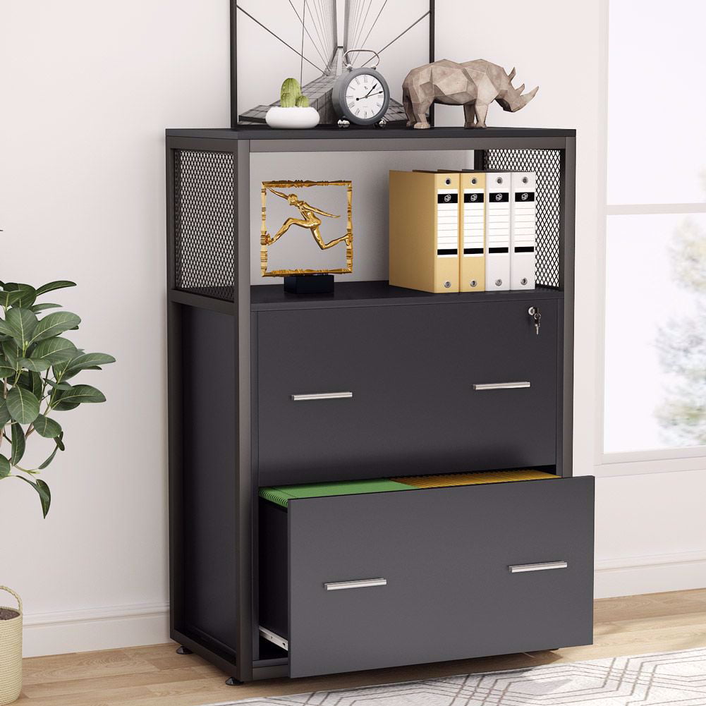 Easy Assembly Lockable Large Capacity Metal Office Lateral File Cabinets with 2 Keys and 8 Adjustable Hanging Bars Black 4 Drawer Lateral File Cabinet for Home Office with Lock Metal Filing Cabinet 