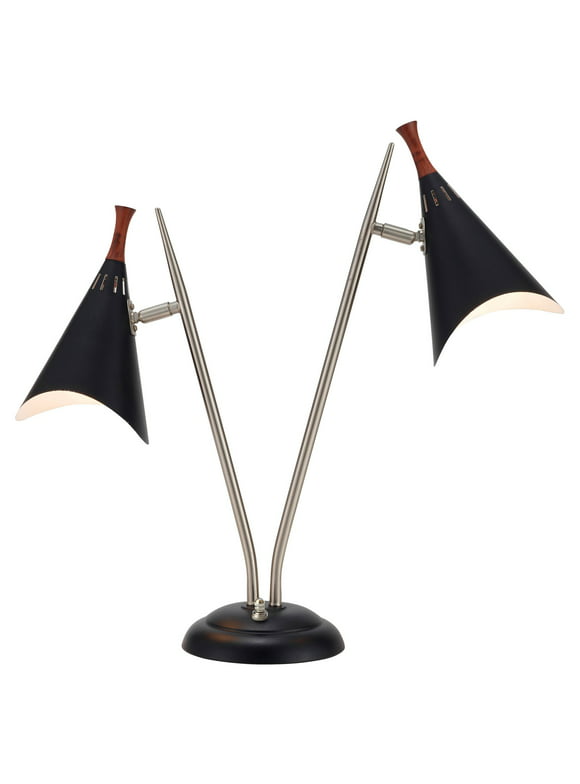 Adesso Draper Desk Lamp, Brushed Steel,Black painted with wood accent