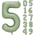 thumbnail image 1 of Yanonmyfd Globo número 1, globos de número grande de 40 pulgadas, decoración de fiesta de primer cumpleaños, color verde salvia,Globo número 5, 1 of 16