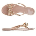 thumbnail image 2 of Women Flip-Flops Pearls Bow Sandals Beach Flat Rivets Rain Jelly Gold Pearls Nude, 2 of 6