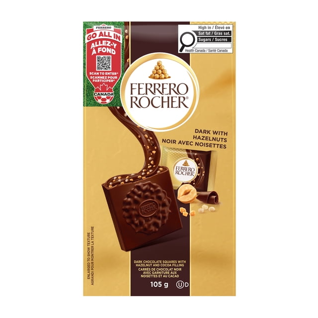 FERRERO ROCHER Premium Hazelnut Dark chocolate squares, 10 Individually Wrapped Chocolates, Great for Sharing or Gifting, 105g