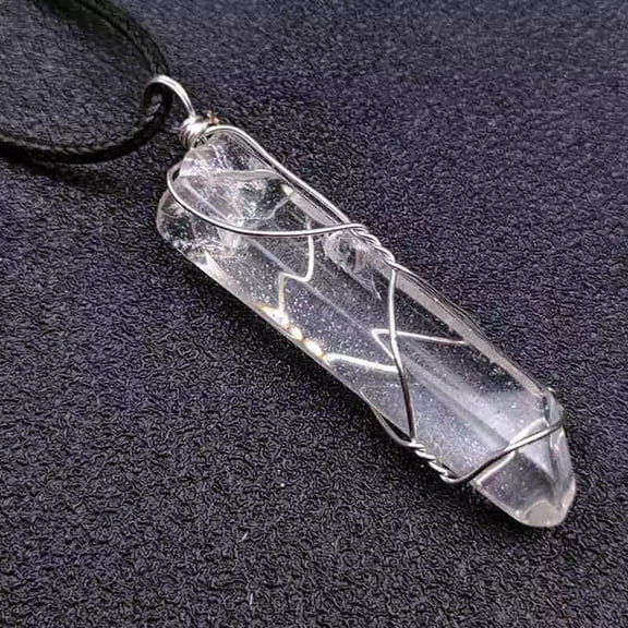 EOEMY Natural Clear Quartz Crystal Silver Winding Pillar Pendant Healing Reiki Amulet