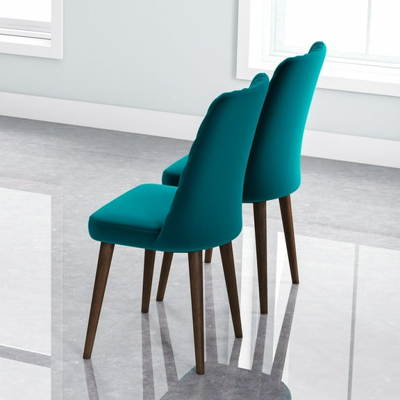 Katie Mid-Century Modern Velvet Dining Chairs (Set of 2) - Teal Upholstery, Solid Wood Frame, High-Density Foam Cushion for Chic Dining Rooms