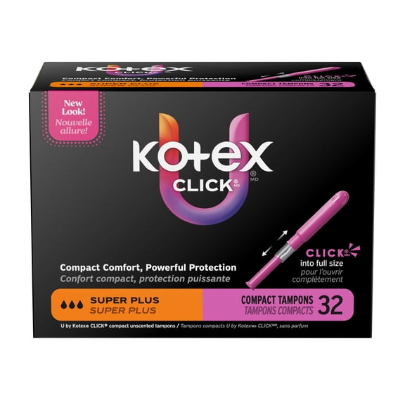 U by Kotex Click Compact Tampons, Super Plus, Unscented, 32 Count