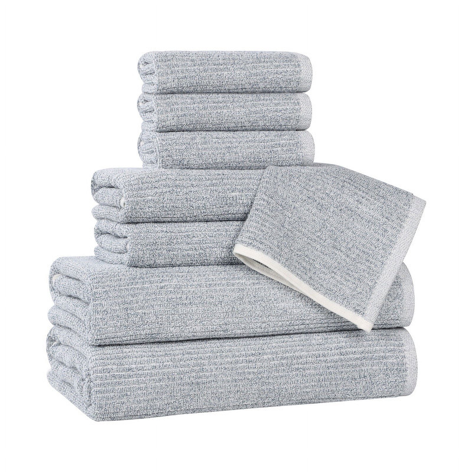 Superior Destin Viscose 8 Piece Cotton Blend Towel Set, Medium Weight Soft Towels, Denim Blue