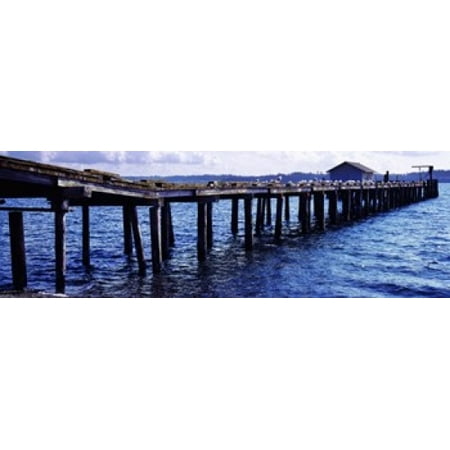 Seagulls on a pier Whidbey Island Island County Washington State USA Stretched Canvas - Panoramic Images (18 x