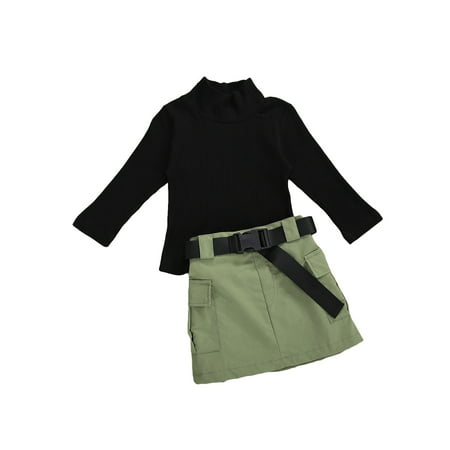 

Bagilaanoe 2Pcs Toddler Baby Girls Skirt Set Long Sleeve Turtleneck Tops + Skirt with Belt 1T 2T 3T 4T 5T 7T Kids Casual Fall Outfits