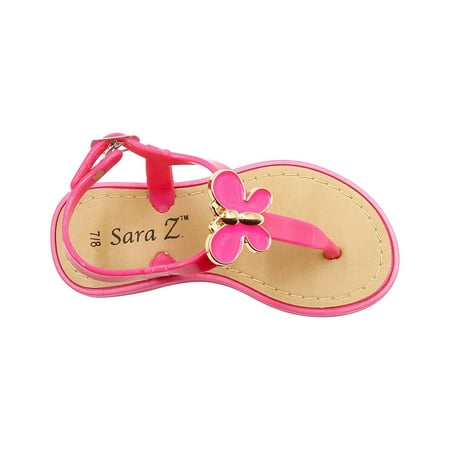 Sara Z Toddler Girls Jelly Thong Sandals with Gold and Enamel Butterfly 5/6