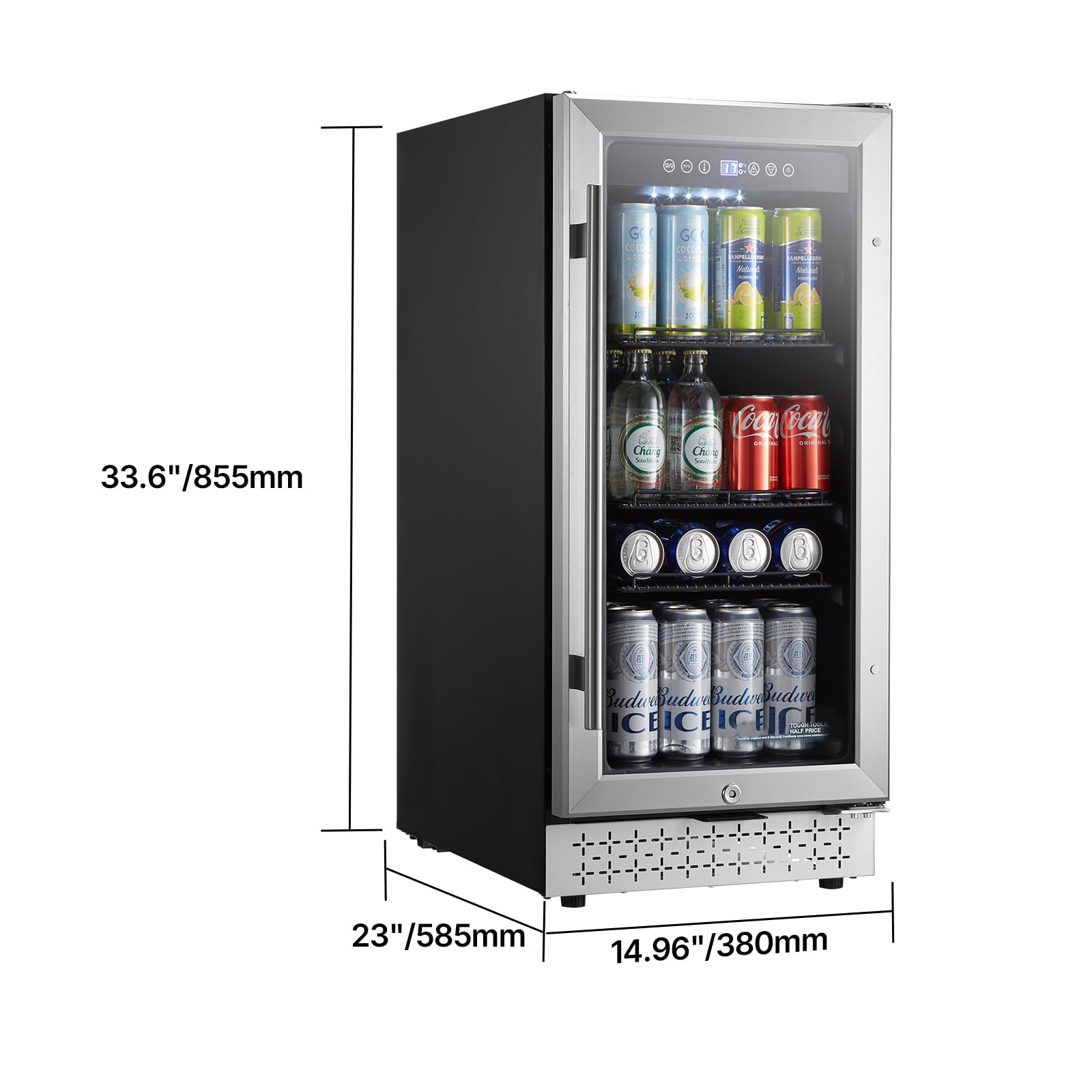 KFFKFF Drink Cooling Appliance, 88-Can Capacity, Compact Refrigerator with Transparent Door, Customizable Racks, Digital Temp Regulation, Suitable for Integrated or Standalone Use in Home, Office