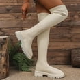 thumbnail image 5 of Lovzfmll Knee High Boots Women, Over The Knee Sock Boots Stretch Chunky Heel, Chunky Mid Heel Round Toe Chelsea Boots Casual Fall Beige Boots, 5 of 9