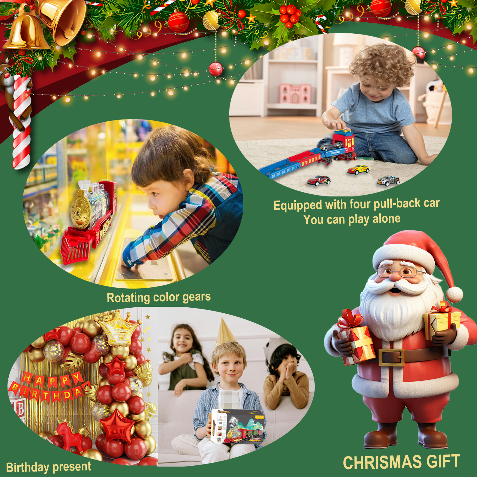 BUBUQE Electric Train Set Christmas Train Toys for Boys with Smokes, Lights and Sound (on/off) Under Christmas Tree for Kids Girls