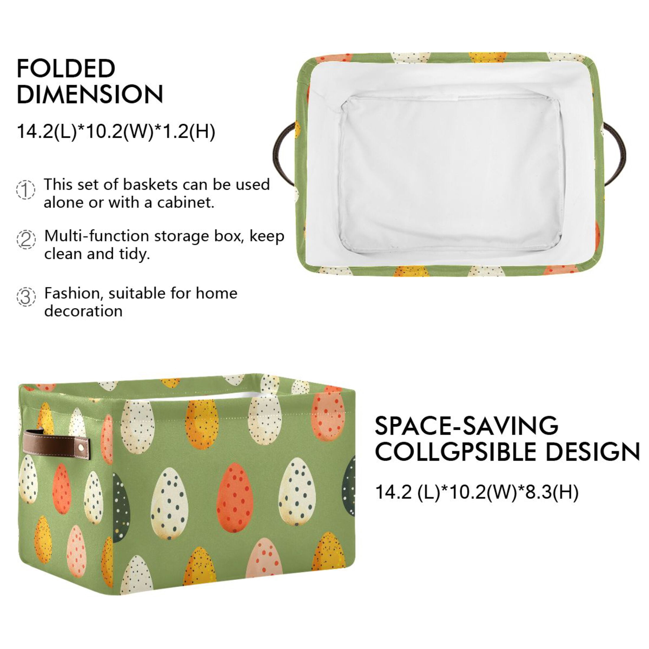 Ryvnso Easter Eggs Polka Dots Storage Basket Large Bin Foldable Boxes Toys Organizer 14.2x10.2x8.3in 2 PCs