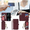 thumbnail image 3 of Compatible with iPhone 12 Pro Max Wallet Case,Detachable 2 in 1 Magnetic [9 Card Slots] Removable Wrist Strap Zipper Wallet Shockproof Kickstand Multi-Function PU Leather Case,6.7 Inch Burgundy, 3 of 16