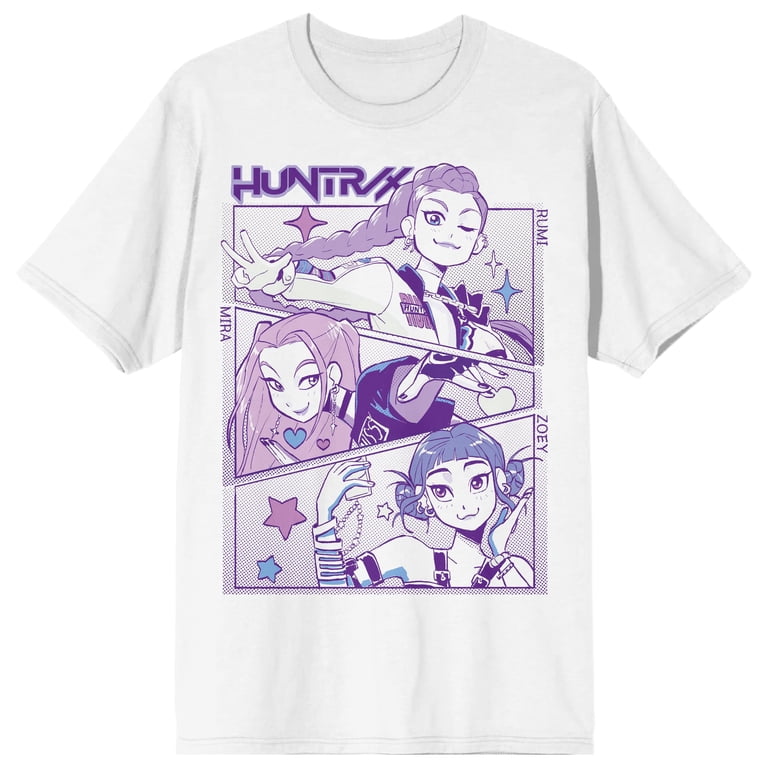KPop Demon Hunters Panel Art Huntrix Adult White Crew Neck Short