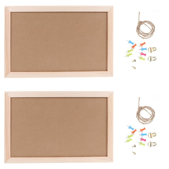 Dalidasy 2PCS Cork Board Bulletin Board 20x30CM Framed Pine Board Wall Hanging Message Memo Board with Hook Jute and Nails Notice Board for Home Office