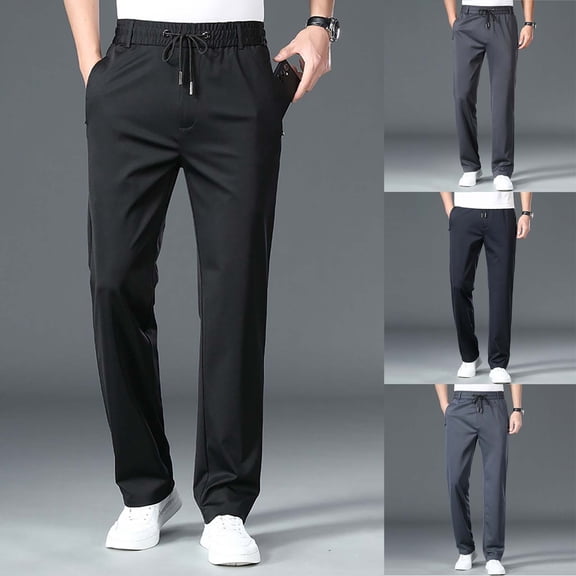 Blekii Men's Stretch Dress Pants, Loose Straight Leg Casual Trousers for Office, Breathable Summer Business Pants, Elastic Waist for Comfort, Smart Casual Bottoms for Work Or Formal Events Black